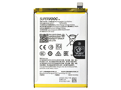 realme realme 14 5G - BLPC11 Batteria 6000 mAh Li-Ion + Adesivo **Bulk**